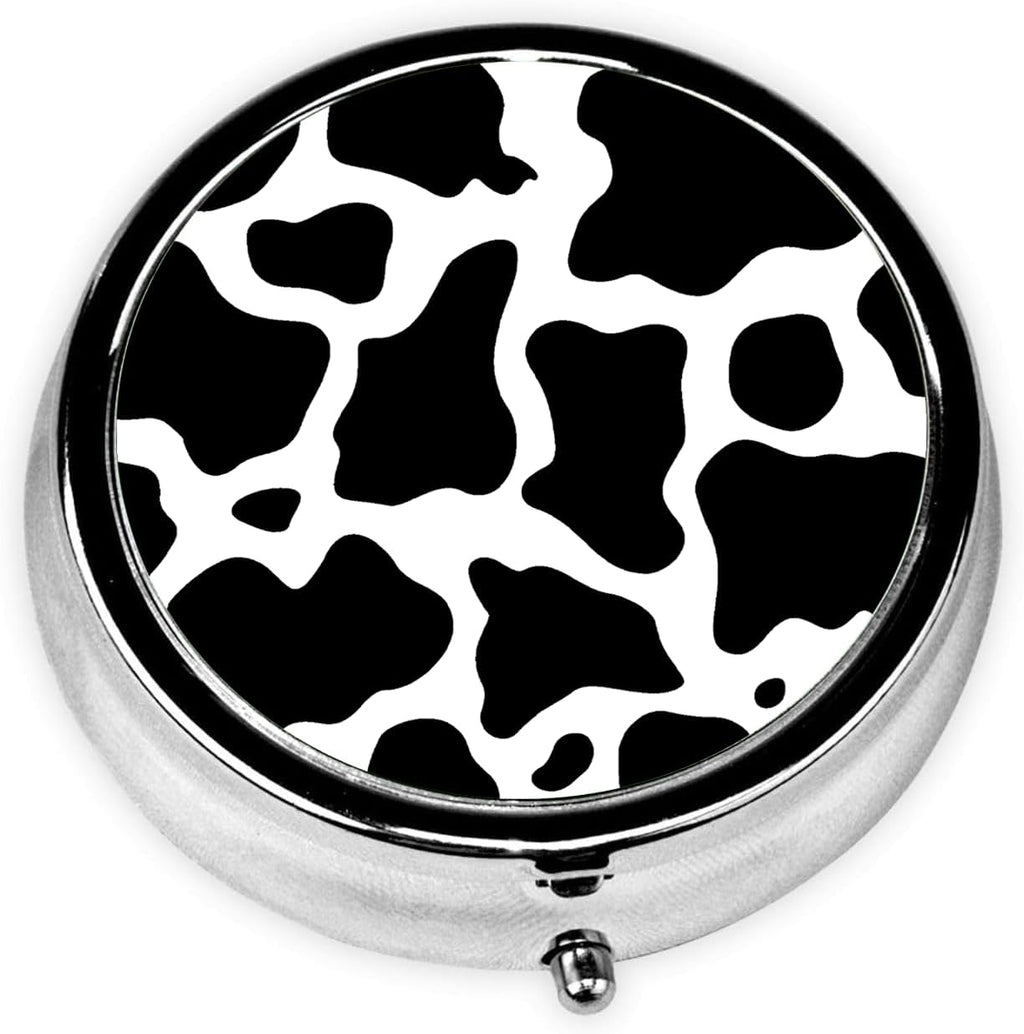 Cow Pill Box 3 Compartment Small Pill Case,Portable for Pocket or Purse Pill Organizer Pill Container Holder with Mirror to Hold Vitamins, Medication, Fish Oil and Supplements
