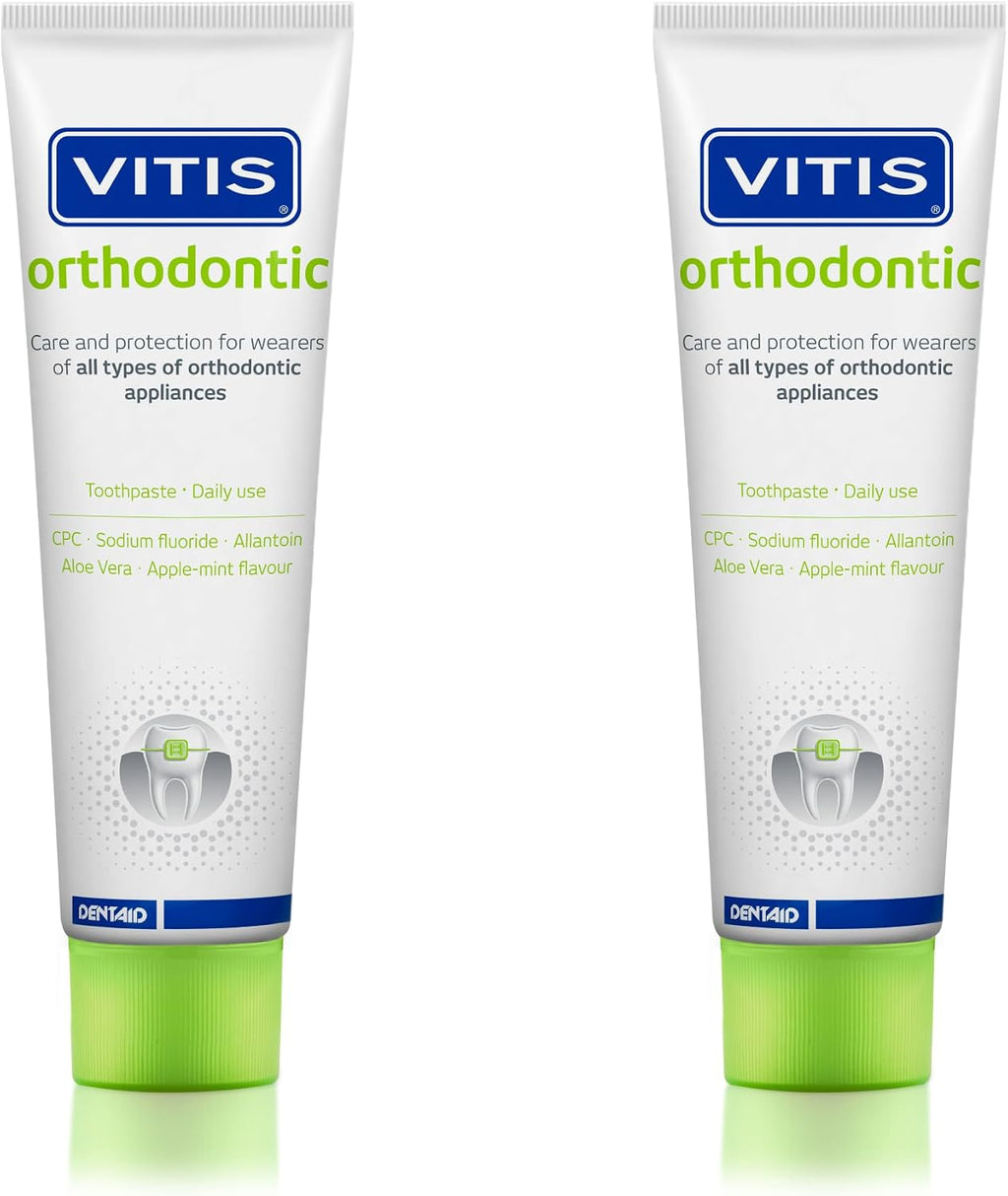 Vitis Toothpaste, 100ml - Orthodontic with Nano Repair, Apple Flavor - Gingivitis Prevention, Tartar Control, Tooth Decay Prevention, Remineralization, Enamel Protection