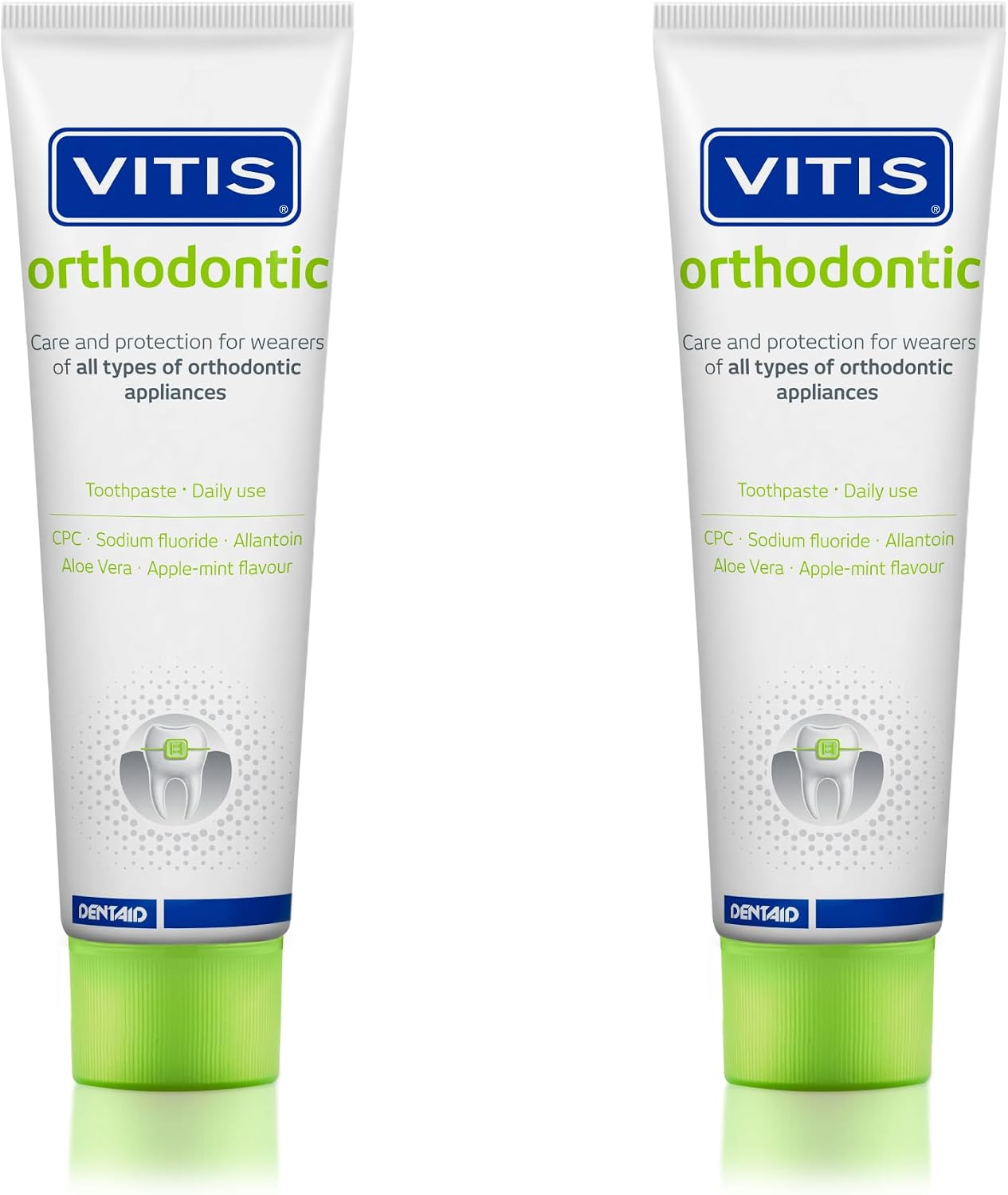 Vitis Toothpaste, 100ml - Orthodontic with Nano Repair, Apple Flavor - Gingivitis Prevention, Tartar Control, Tooth Decay Prevention, Remineralization, Enamel Protection