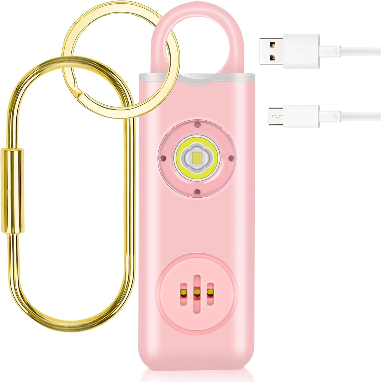 Personal Safety Alarm for Women, Teens, Elderly and Children 130dB - Sound Alarm Keychain with LED Lights, Security Alarm Keyring-Pink