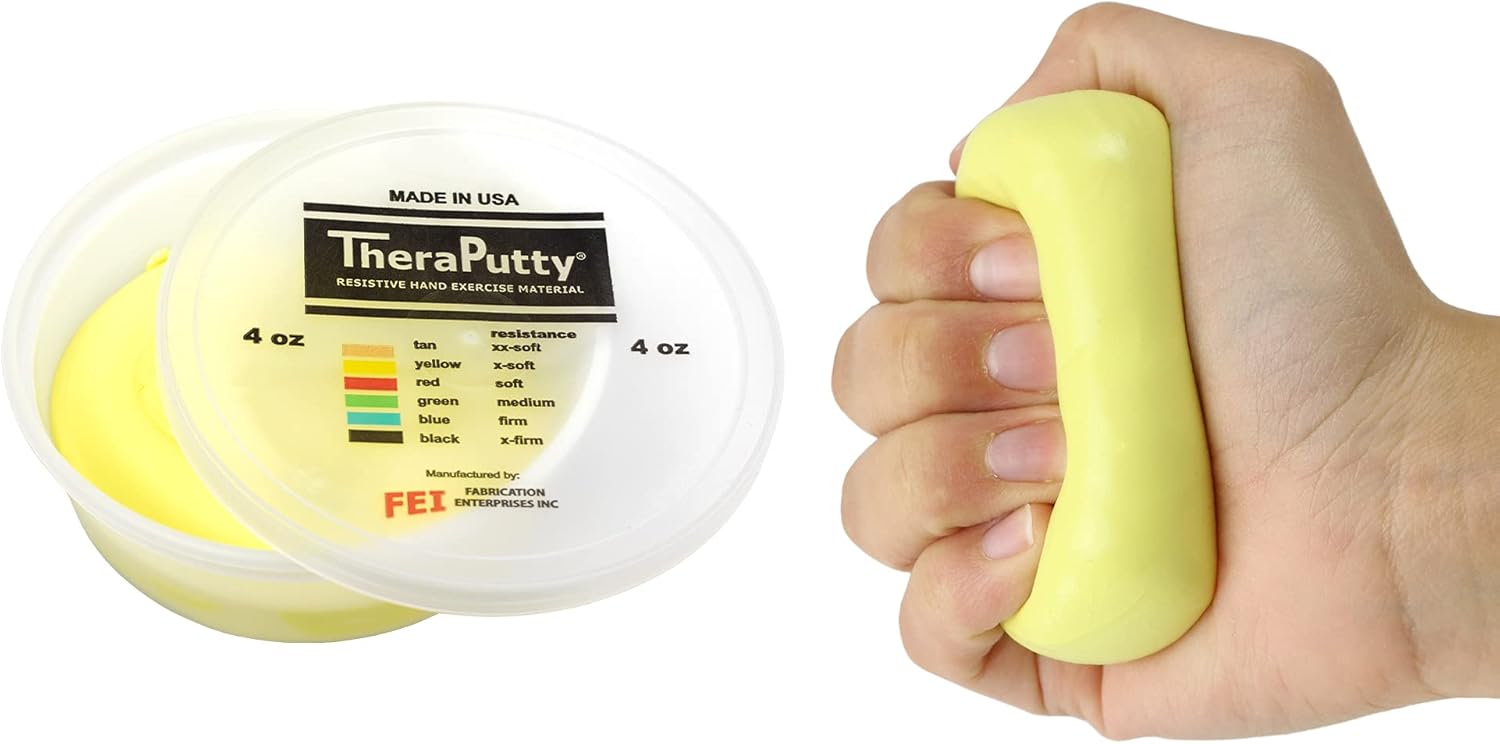 CanDo Theraputty Plus Hand Exercise Putty for Rehabilitation, Exercises, Hand Therapy, Hand Strengthening, Stress Relief - Yellow 4 oz X-Soft