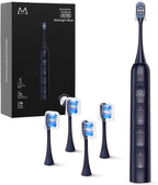 Electric Toothbrush for Adults, Rechargeable Sonic Toothbrush with 180 Days Battery Life, 5 Modes, 48000VPM Motor, Smart Timer, IPX8 Waterproof, 4 Brush Heads and Travel Case, Black