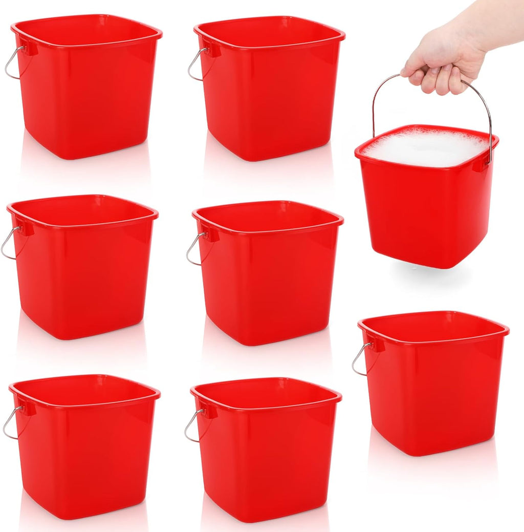 SOUJOY 7 Pack 3 Quart Cleaning Bucket, Plastic Small Sanitizing Bucket with Handle, Multi-Purpose Mini Square Pails for Kitchen, School, Offices, Household and Commercial Use, Red