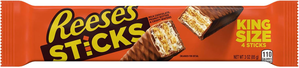 REESE'S STICKS Chocolate and Peanut Butter Creme Wafer King Size, Candy Bar, 3 oz
