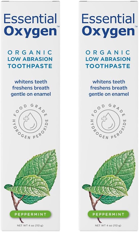 Essential Oxygen BR Certified Organic Toothpaste, for Whiter Teeth, Fresher Breath, Happier Gums, Tooth Sensitivity, Peppermint, 4 Ounce (Pack of 2)