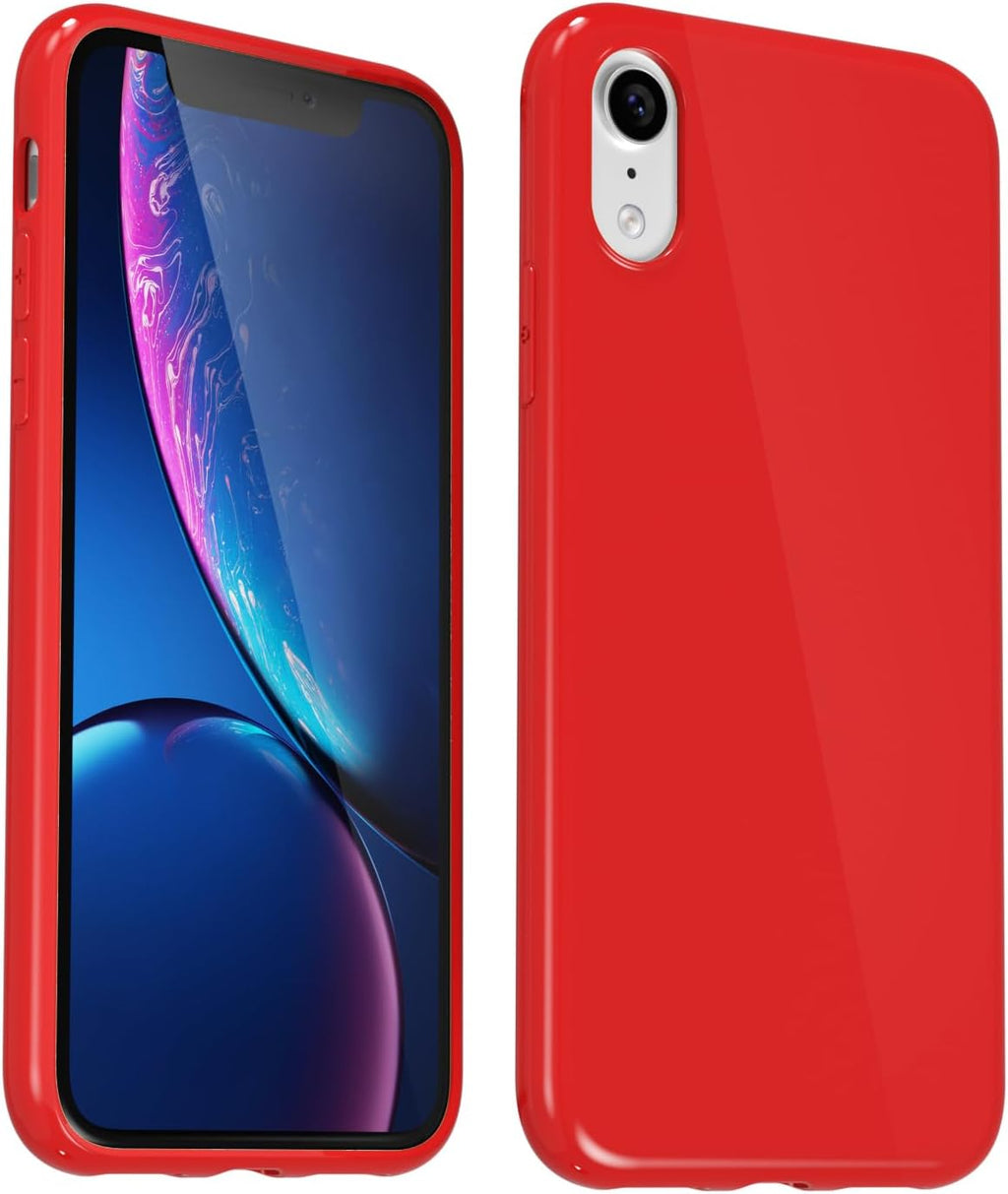 Svanove for iPhone XR Case Silicone, Glossy Soft Rubber Gel Jelly Cute Protective Plastic Simple Plain Phone Case Cover for Women Girl, Slim Thin Flexible Shockproof TPU, Red