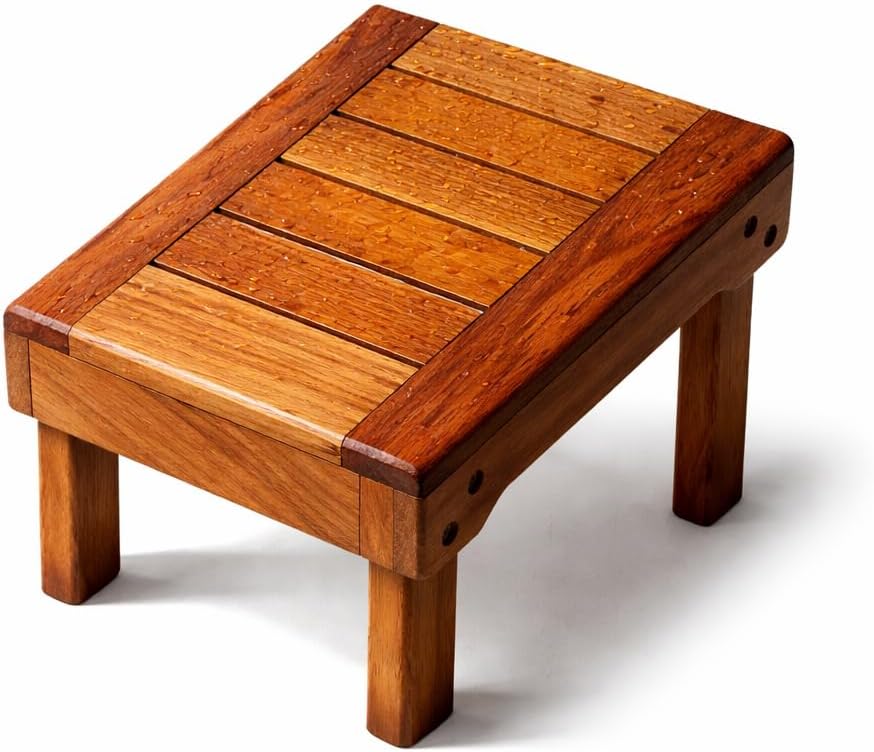 Teak Shower Stool for Shaving Legs, Non-Slip Bathroom Foot Step, Waterproof Wooden Shower Foot Step for Bathroom