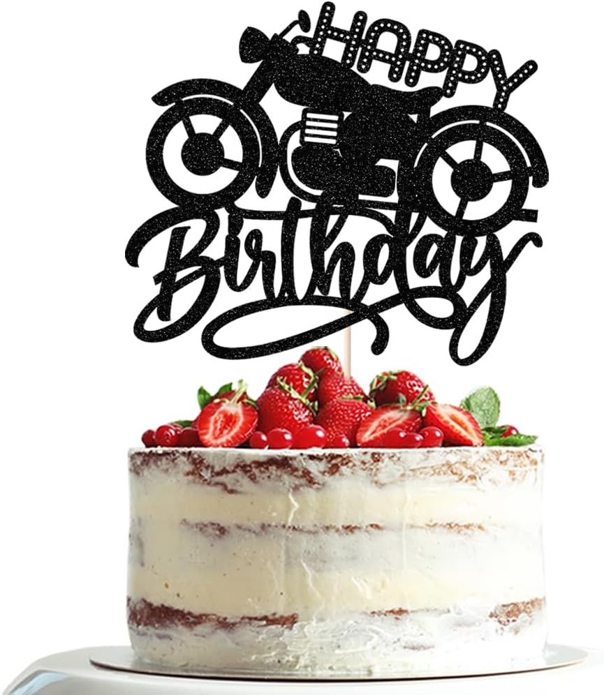 Happy Birthday Cake Topper Black Flash Motorcycle Party Decoration Birthday Party Cake Decoration