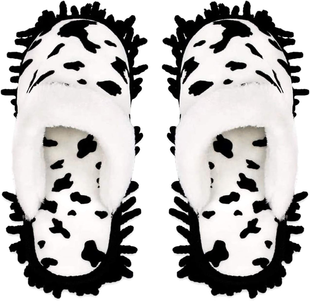Microfiber Floor Mop Slippers House Dust Cleaning Tool Detachable Washable Shoes for Kitchen House Cleaning (Women 8.5-9/Men 11-11.5, Cow pattern)
