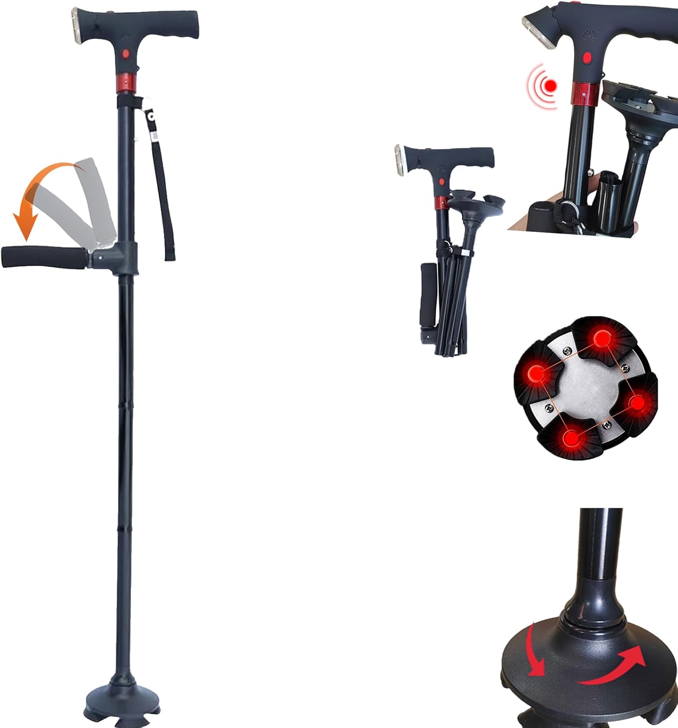2026 New Smart Walking Cane for Men Women, 3-in-1 Upgrade Smart Walking Canes with Light and Alarm, Foldable Dual Handles, Adjustable Canes for Elderly,Seniors Veterans & Parents