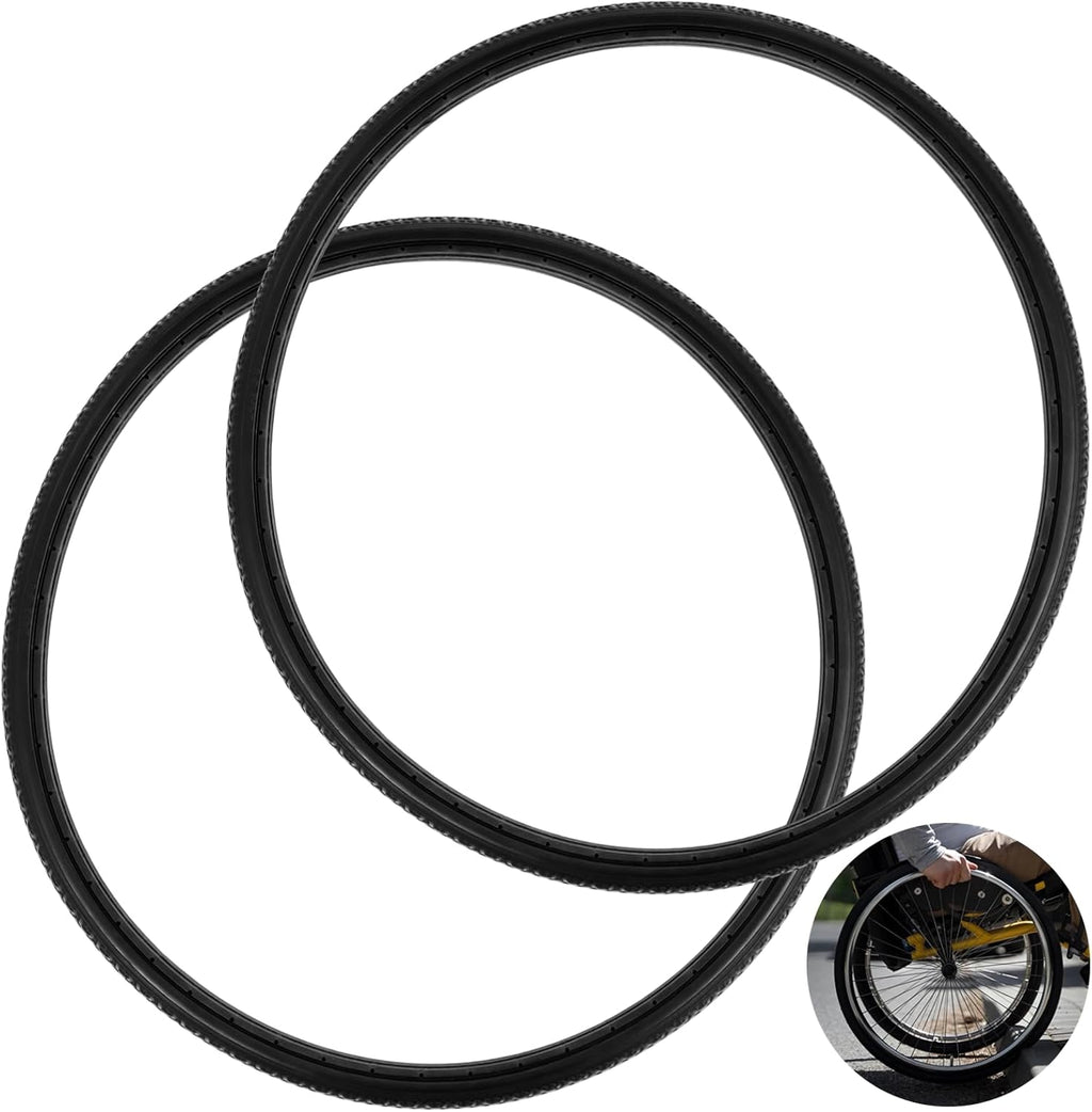 2 PCS Wheelchair Rear Wheel Solid Tires, 24 x 1-3/8" PU Non-Pneumatic Tires, Wheelchair Solid Tires with 2 PCS Crowbars,Suitable for Manual Wheelchair Tire Replacement