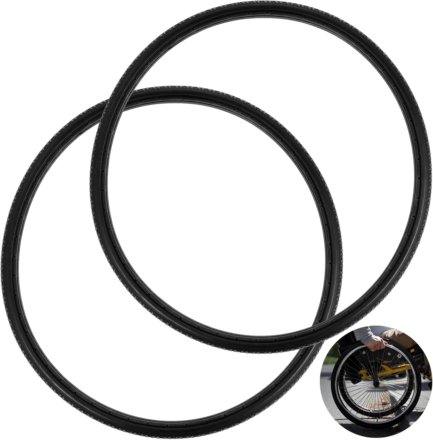 2 PCS Wheelchair Rear Wheel Solid Tires, 24 x 1-3/8" PU Non-Pneumatic Tires, Wheelchair Solid Tires with 2 PCS Crowbars,Suitable for Manual Wheelchair Tire Replacement