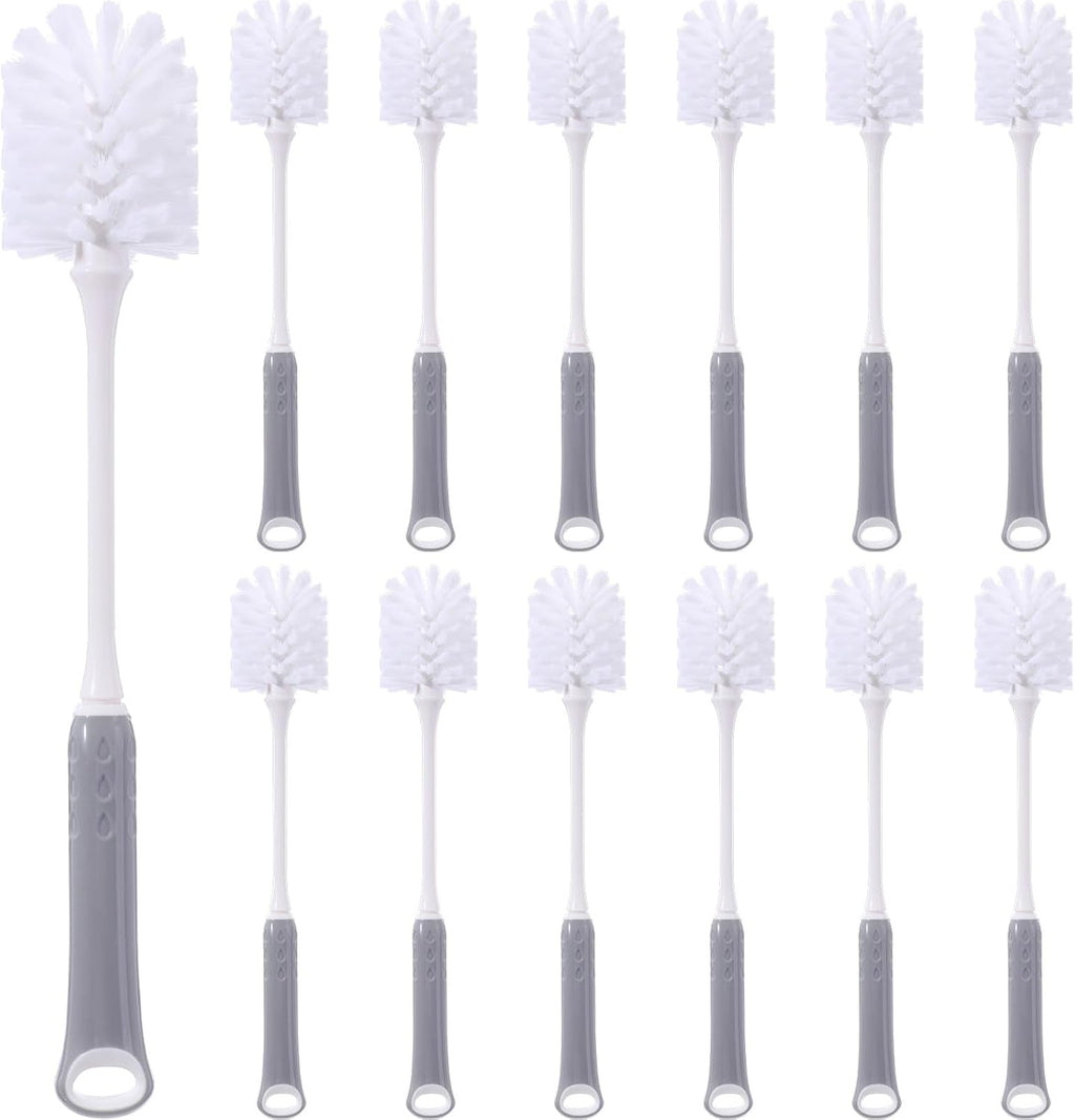 Reallnaive 12 Pack Long Handle Bottle Brush 12.8 Inch Water Bottle Cleaning Brush, Flexible Scrub, Long-Lasting Bristles for Water Cups, Glasswares, Mugs, Flat Handle