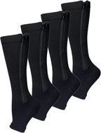 2 Pair Zipper Women Compression Stockings Burn Fat Socks Open Toe Girl Compression Slim Beauty Leg,Black,XXL