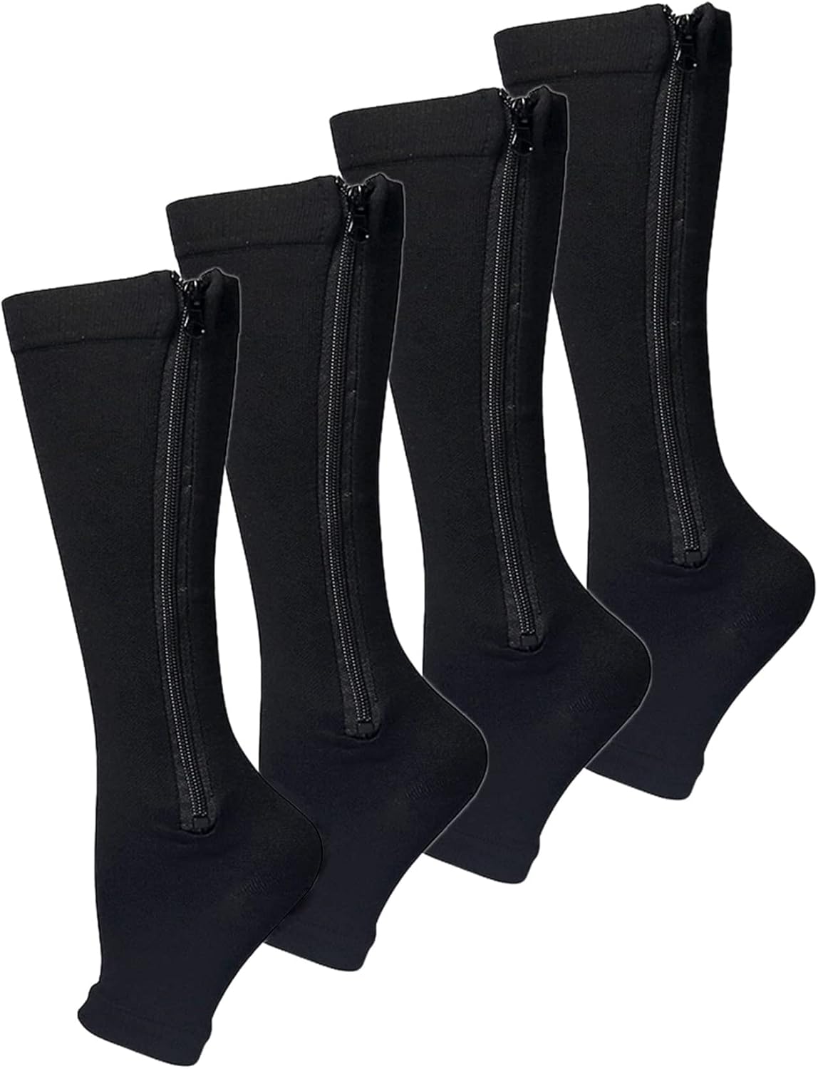 2 Pair Zipper Women Compression Stockings Burn Fat Socks Open Toe Girl Compression Slim Beauty Leg,Black,XXL