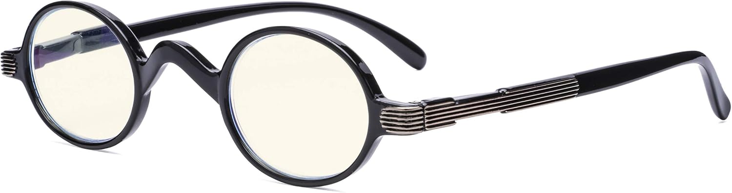 Eyekepper Blue Light Filter Glasses - Computer Reading Glasses - Small Round Blocking Readers Reading with Spring Hinges - Black +1.25