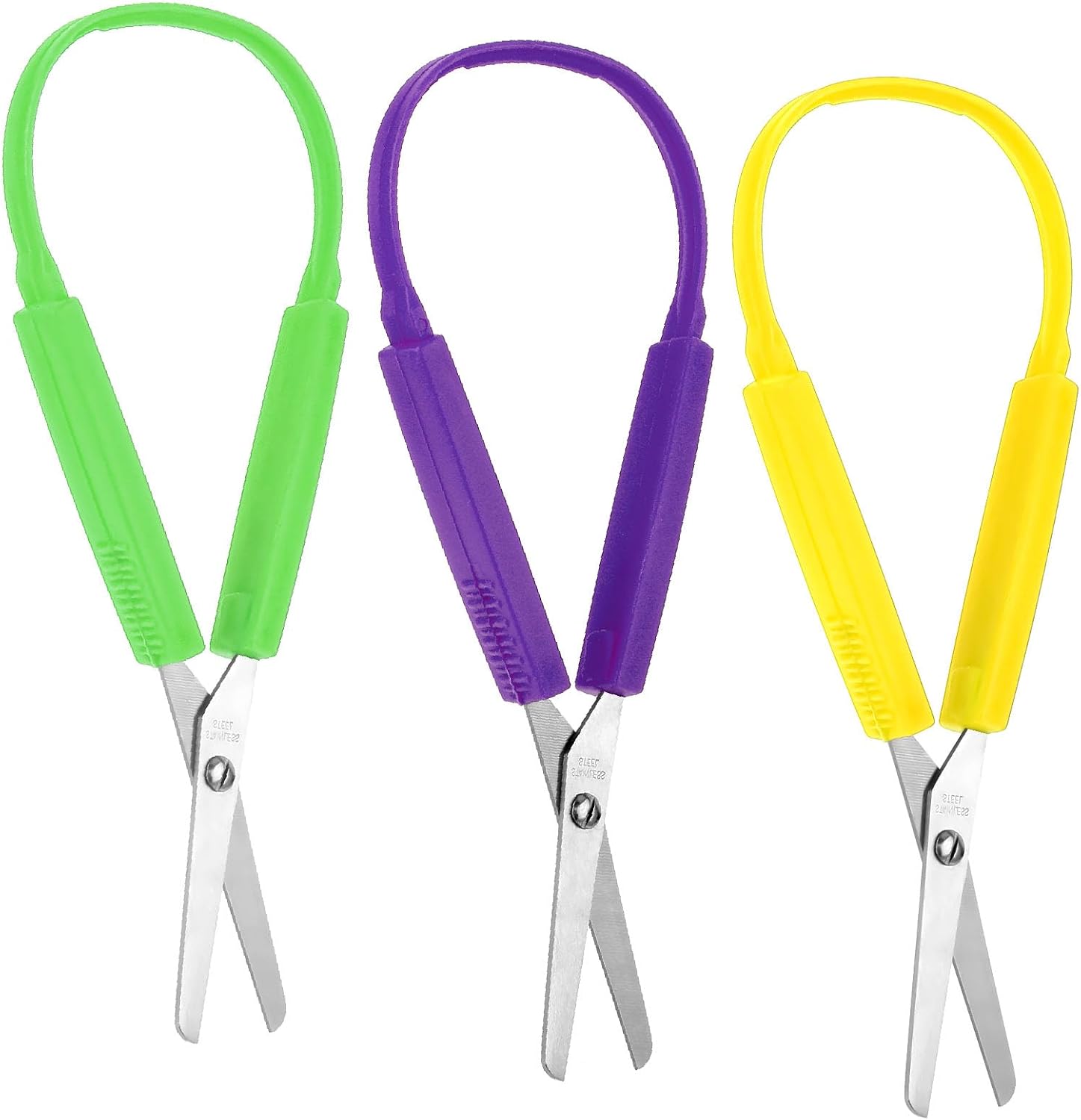 3Pcs Loop Scissors Adaptive Design Scissor Colorful Handle Self-Opening Safety Scissors for Kids Children Schools Special Need Daily Diy Crafts 5.5 Inch