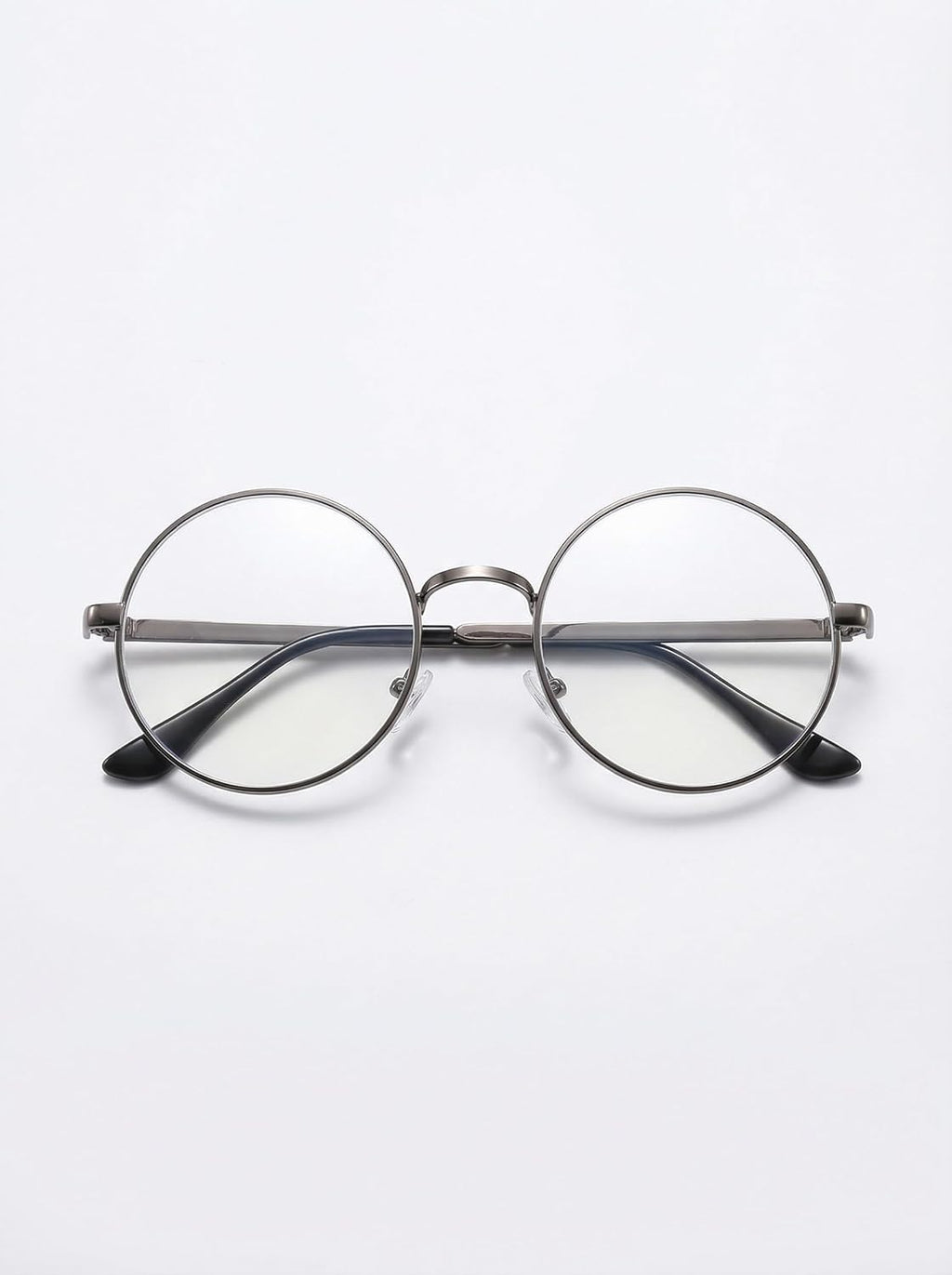 2-Piece Set of Retro Round Eyeglasses for Women, Clear Lens Metal Frames, Stylish Costume Accessories