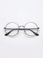 2-Piece Set of Retro Round Eyeglasses for Women, Clear Lens Metal Frames, Stylish Costume Accessories
