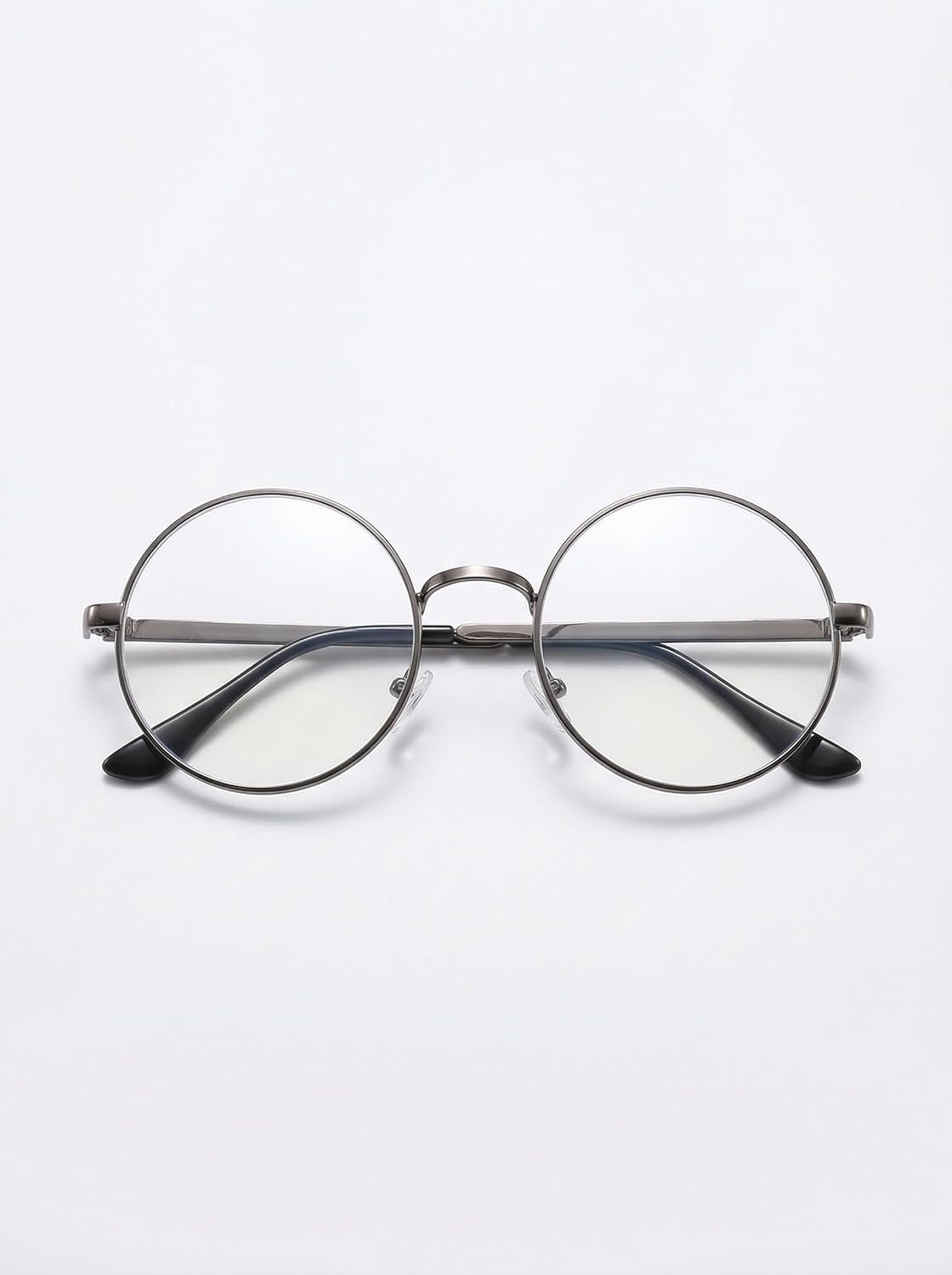 2-Piece Set of Retro Round Eyeglasses for Women, Clear Lens Metal Frames, Stylish Costume Accessories
