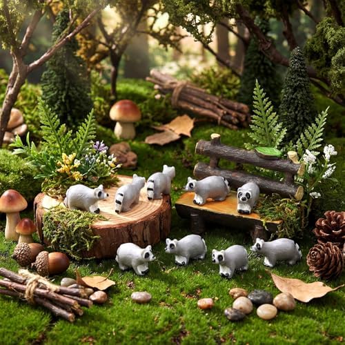 50 Pcs Mini Raccoon Figurine Bulk Resin Miniature Tiny Animals Figures Small Little Cute Raccoon Home Decor for Cabin Lodge Rustic Cake Toppers Desktop Home Decor(Crawl)