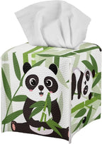 Square Tissue Box Cover - Stylish Cube Tissue Box Holder with Bottom, Decorative Tissue Box for Vanity Toilet Tank Dresser Night Stand Table Countertop Office Car,Panda Bamboo
