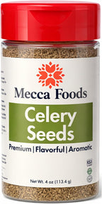 Whole Celery Seeds 4 oz – Fresh, Aromatic & Premium Quality – Packed in a Resealable PET Jar for Lasting Freshness – Perfect for Cooking, Pickling & Spice Blends – Mecca Foods