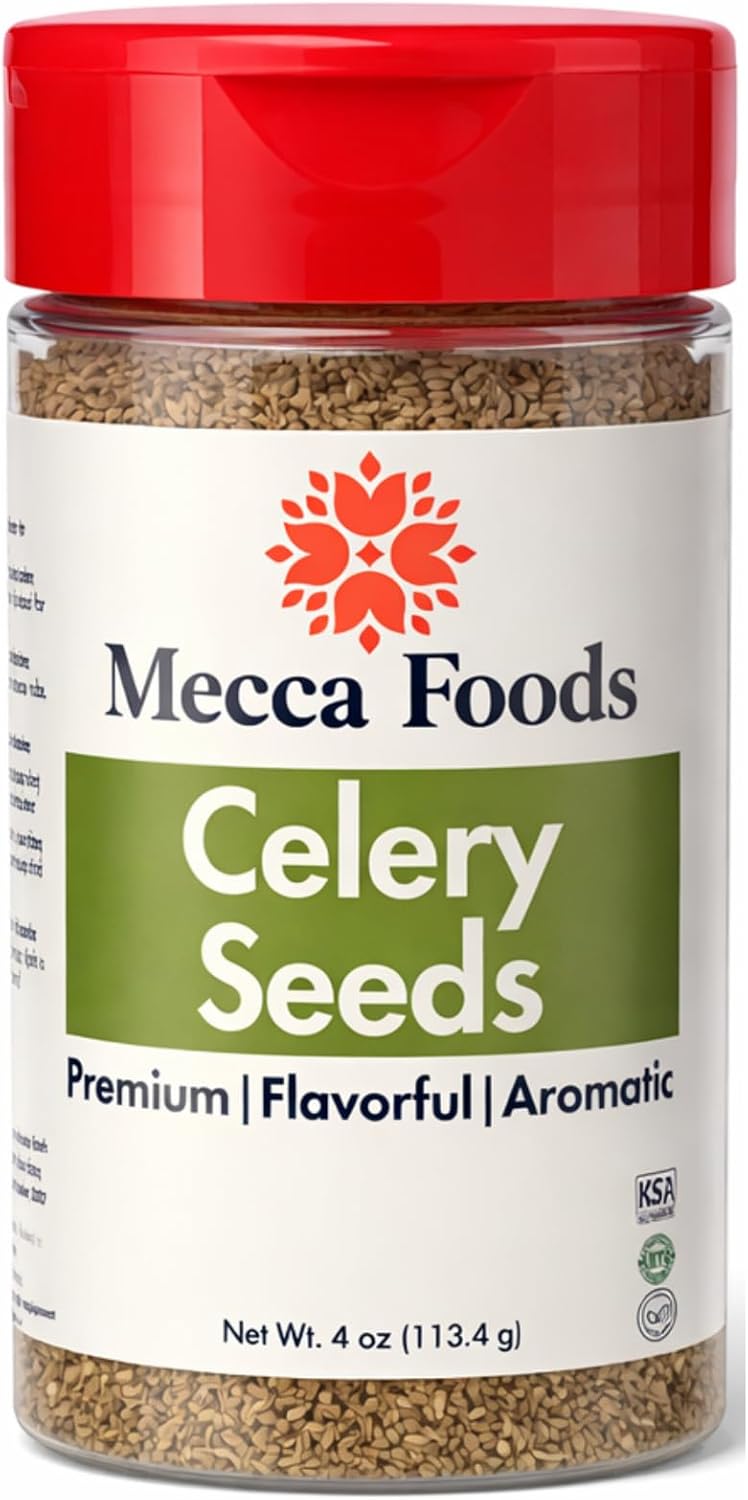 Whole Celery Seeds 4 oz – Fresh, Aromatic & Premium Quality – Packed in a Resealable PET Jar for Lasting Freshness – Perfect for Cooking, Pickling & Spice Blends – Mecca Foods