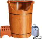 Foot Soak Tub for Soaking Feet - Premium Rubber Wood Foot Bath Bucket with Steam Machine & Massage Stool, Includes Lid for Relaxation and Pedicure Care