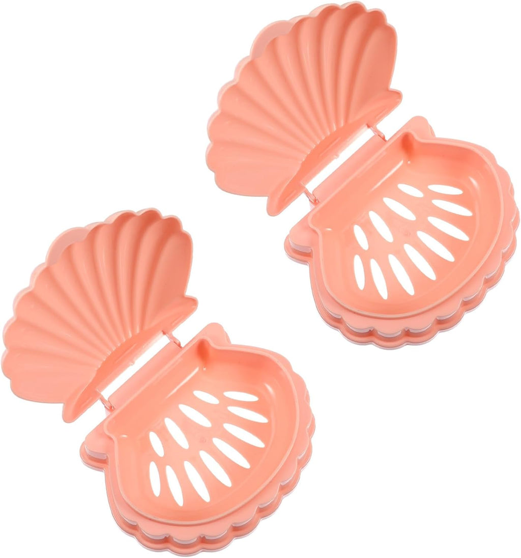 Cabilock 2 Pcs Pink Shell Shaped Soap Holders PP Material Self Draining Soap Dishes for Bathroom Kitchen Bar Organizer for Small Items