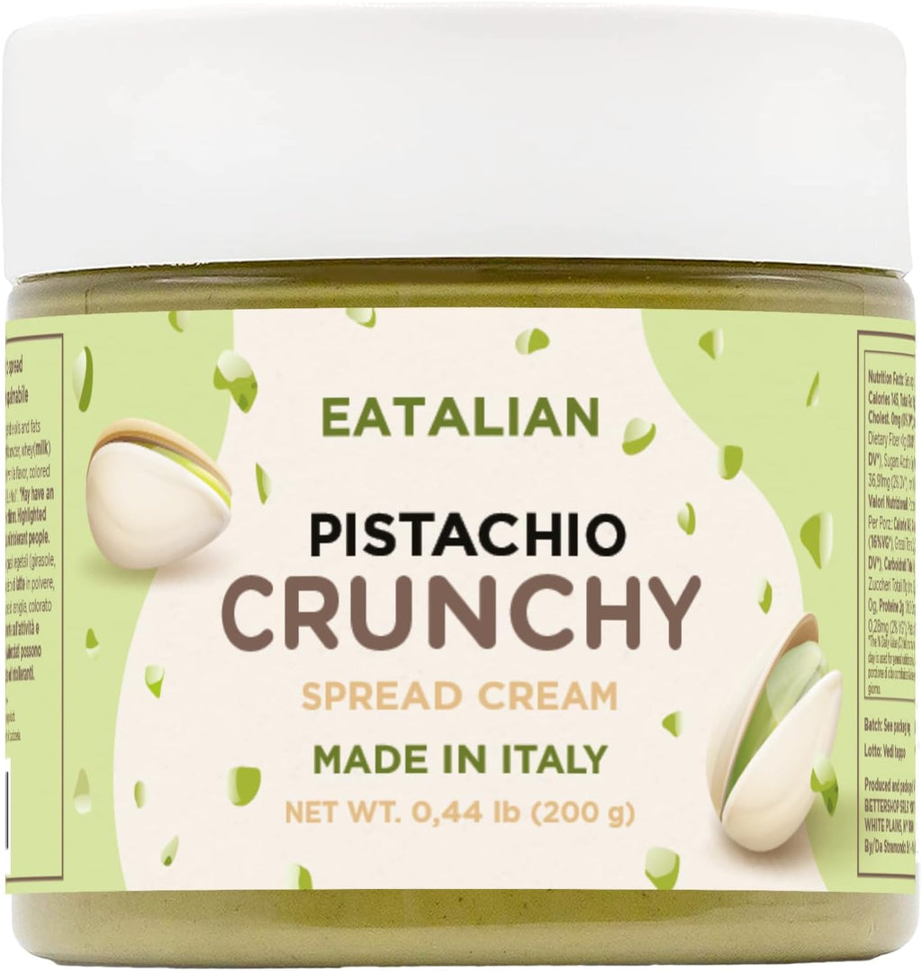 EATALIAN by AMZ BETTER Spreadable Crunchy Pistachio Cream 7 oz/200 gr, Pistachio Cream with Grains, Protein Paste, Sweet Taste, Ideal for Filling Cakes, Excellent for Dubai Chocolate, Made in Italy