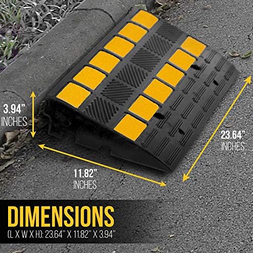 Pyle Rubber Curb Ramp 2PC Set, Heavy-Duty Driveway Ramp 4.1" Rise, 55,000 lbs Capacity, 19” L x 11.82” W, High-Density Waterproof Threshold Ramps for Cars, Trucks, Wheelchairs, Garage & Sidewalk