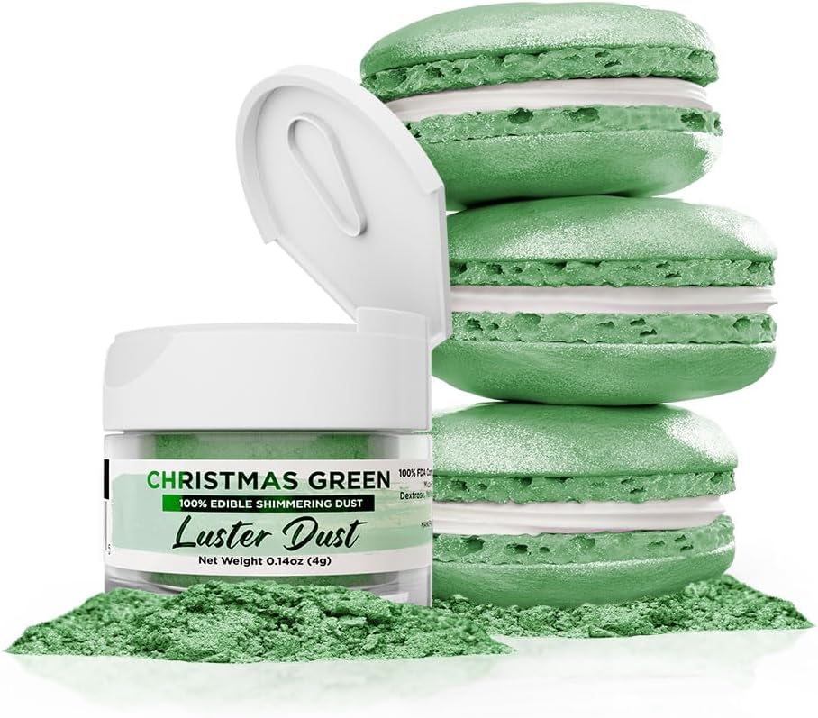 Luster Dust - Christmas Green (4g 1x Jar) | Edible Vegan Dust & Paint for Cake Decorating, Ice Cream, Desserts, Cocktails and Beverages by Bakell