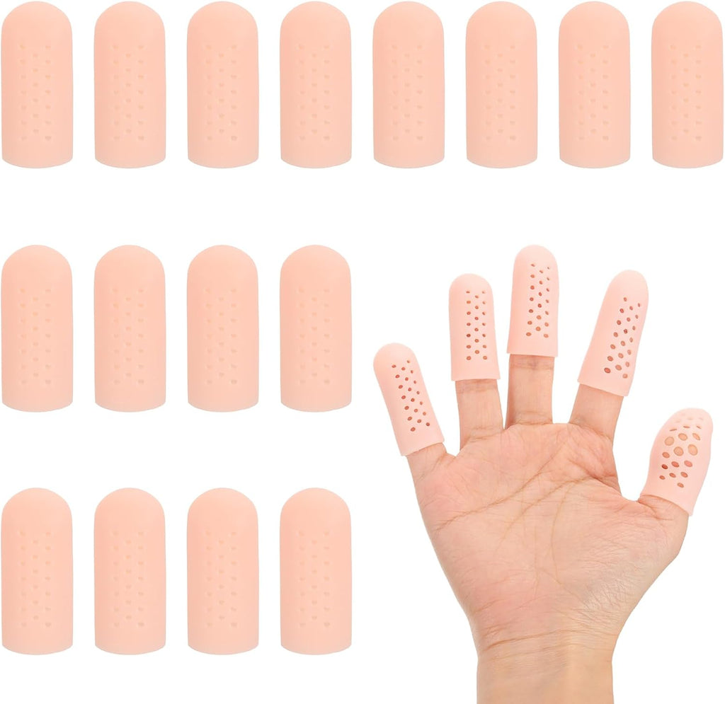 PATIKIL Gel Finger Cots 2"x0.79", 20 Pcs Silicone Finger Protector Support with Air Hole Breathable Finger Sleeve Cushions Thumb Protector Covers Fingertip Caps Gloves, Beige
