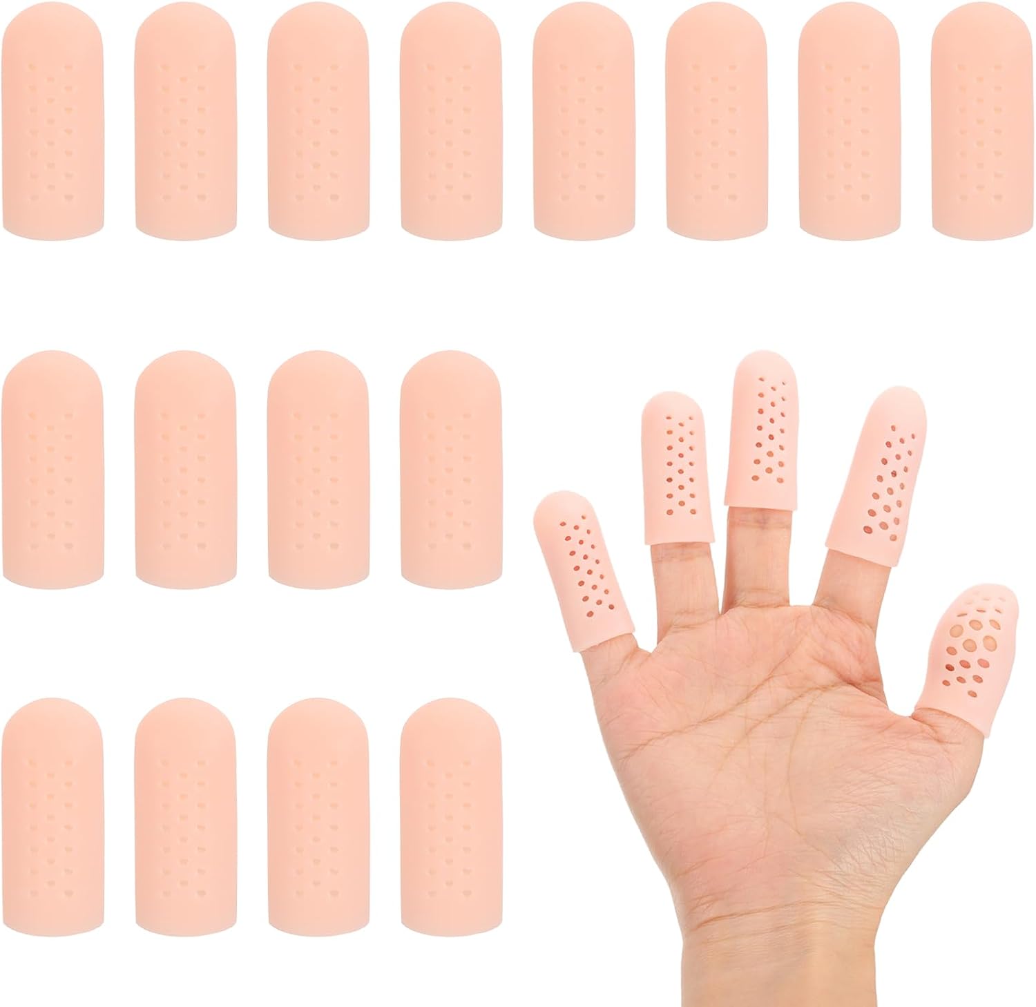 PATIKIL Gel Finger Cots 2"x0.79", 20 Pcs Silicone Finger Protector Support with Air Hole Breathable Finger Sleeve Cushions Thumb Protector Covers Fingertip Caps Gloves, Beige