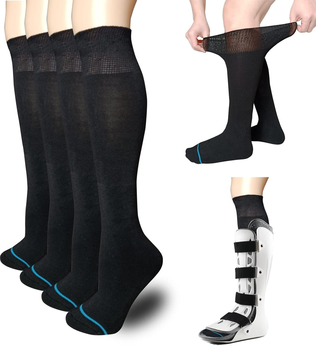 Walking Boot Socks Replacement Sock Liner for Orthopedic Walker Brace,Tube Socks Under Air Cam Walkers and Fracture Boot Cast Surgical leg Cover Black 2 Pairs