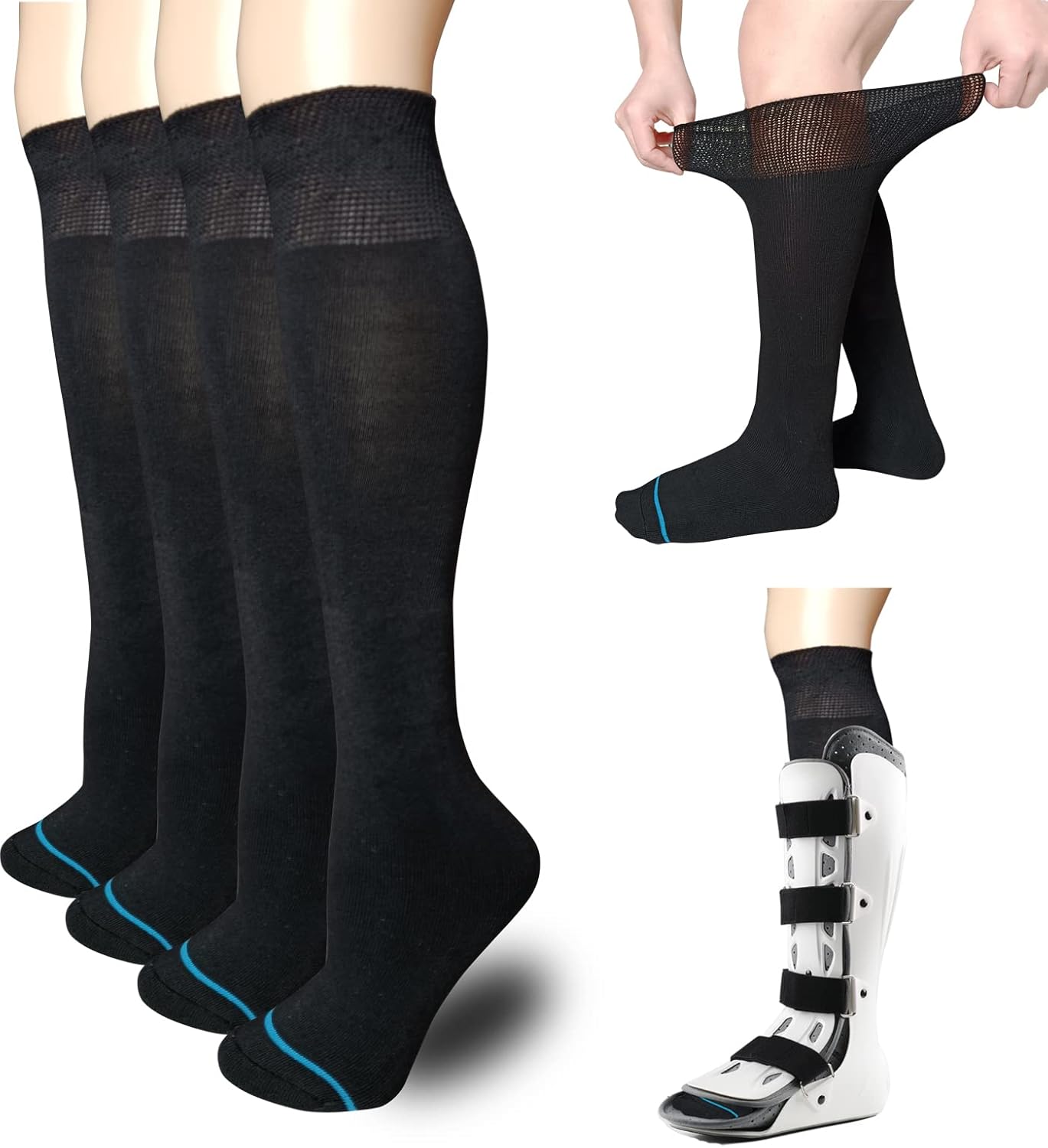 Walking Boot Socks Replacement Sock Liner for Orthopedic Walker Brace,Tube Socks Under Air Cam Walkers and Fracture Boot Cast Surgical leg Cover Black 2 Pairs