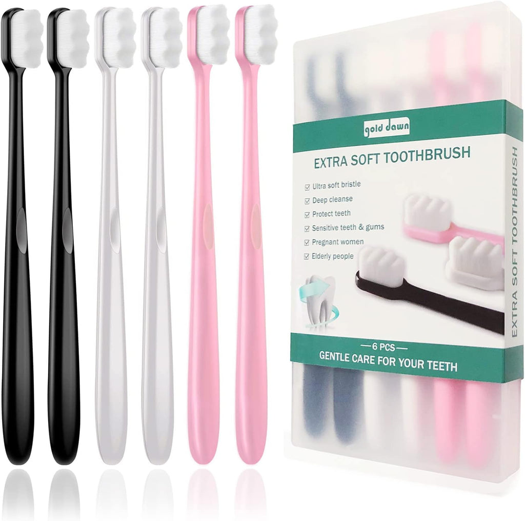 Extra Soft Toothbrush for Sensitive Teeth and Gums， Micro Fur Manual Toothbrush with 20000 Ultra Soft Bristle, Excellent Cleaning Effect， Perfect for Kids & Adults (6 Pack)