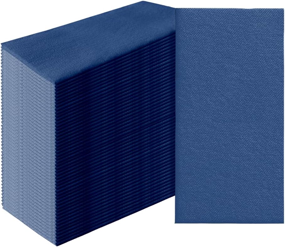 PAW - 50-Pack Disposable Navy Blue Linen-Feel Guest Towels 8" x 4" Folded, European Quality Hand Towels, Elegant Dinner Napkins for Special Occasions - Wedding, Birthday, Holiday, Bridal Shower