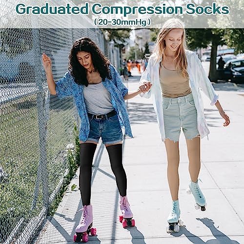 2 Pairs Compression Stockings for Women & Men, 20-30mmHg Thigh High Compression Socks, Open Toe Medical Compression Socks with Silicone Dot Band-Best Support for Nursing Sports Varicose Veins