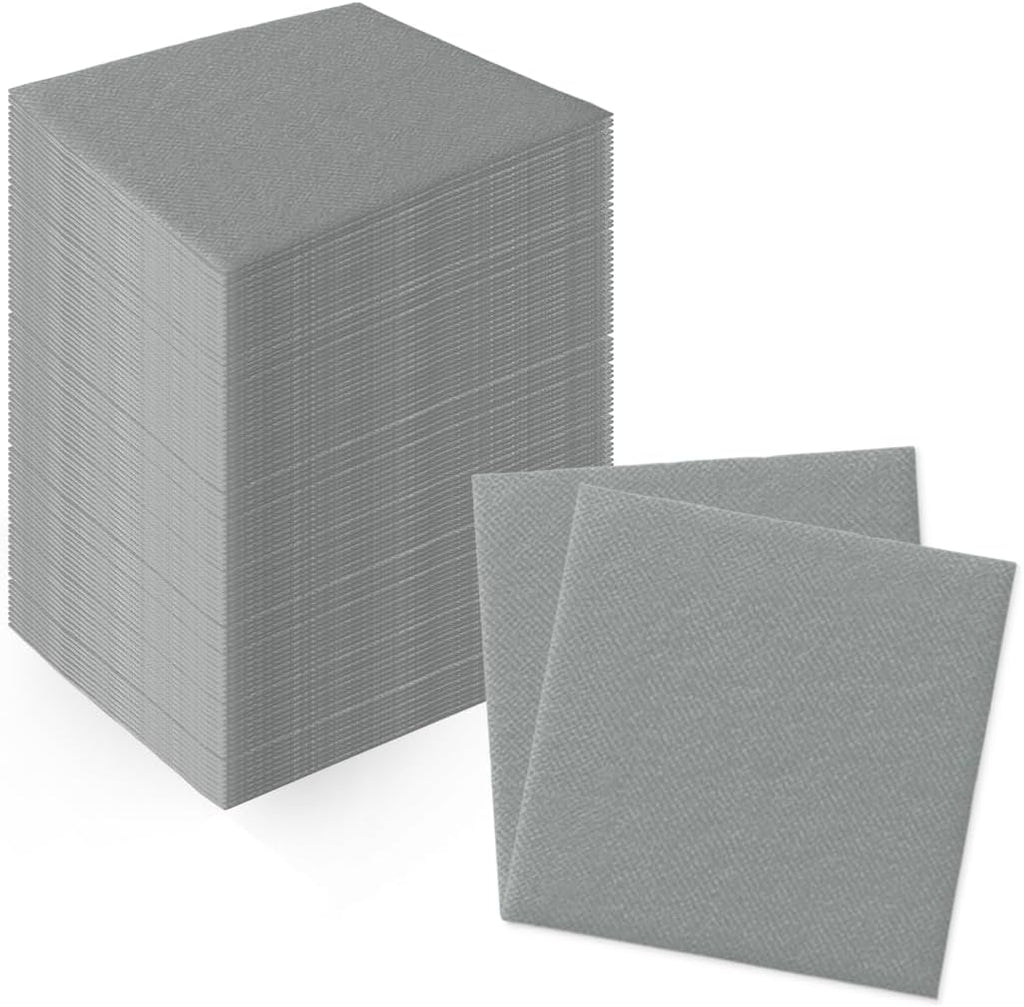 PAW - 100-Pack Disposable Linen-Feel Cocktail Napkins 4" x 4", Gray Premium Paper Napkins for Parties, Elegant Cloth-Like Beverage Napkins For Bars, Restaurants, Made in Europe