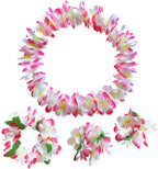 Hawaiian Luau Flower Leis Necklace Headband Bracelets Set,Perfect Luau Party Supplies for Summer Beach Vacations, Essential Party Decorations for Birthday, Graduation, and Wedding Celebrations (Pink)