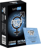 NottyBoy Lets Play Extra Lubricated Male Condoms - 10 Count | Silky Surface | Extra Moisturised | Ultra-Smooth | Organic Rubber | Minimising Friction | Vegan
