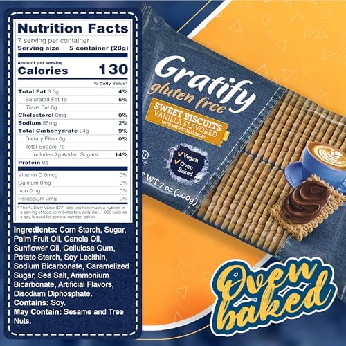 Osem Gratify Petit Beurre Vanilla Biscuits - Gluten Free Dessert Cookies, Sweet Snack for Adults & Kids, Vegan, Dairy Free, Oven Baked, Kosher - Vanilla, 7 oz Bag (Pack of 1)