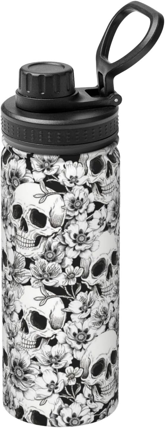 Halloween Skull Painting Insulated Water Bottle With Handle 18oz Leak Proof Stainless Steel Water Bottle With Spout Lid Bpa Free Double Wall Insulated Sports Water Bottle For School, Sports, Gym