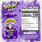 Sour Fruity Soda with Classic Warheads Flavors – Perfectly Balanced Sweet and Sour Soda - Warheads Candy Throwback Treat, Soda, Cocktail Mixer, Pack of 12, 12oz Cans (Grape)