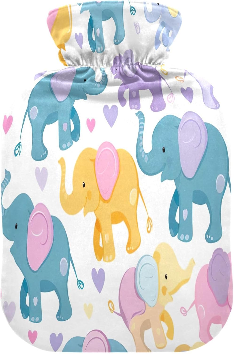 Cartoon Elephants Hot Water Bottle with Soft Cover Large Hot Water Bag for Neck and Shoulder Pain Relief, Hot and Cold Compress, Hand Feet Warmer (2 Liter)