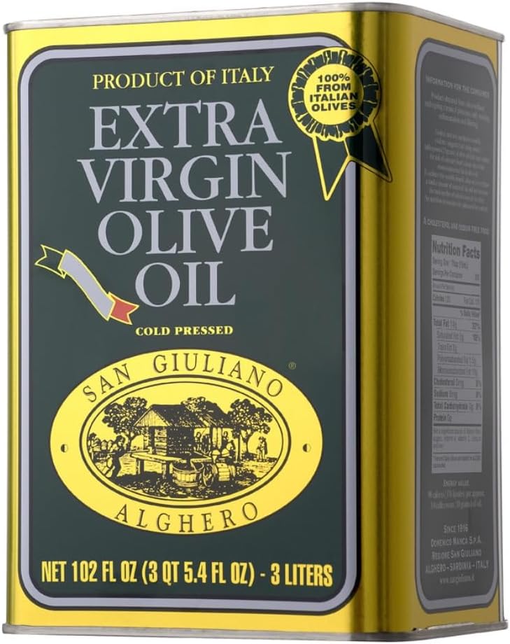 Polyphenol Rich Extra Virgin Olive Oil by San Giuliano, Pure 100% Italian EVOO from Italy, Cold Pressed for Everyday Cooking, Non-GMO Certified, Sustainably Farmed, 3 Liter Tin