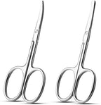 Facial Hair Small Grooming Scissors For Men Women - Eyebrow, Nose Hair, Mustache, Beard, Eyelashes, Ear Trimming Kit - Curved and Rounded Safety Tip Clippers For Hair Cutting 2PCS With Cover Sliver