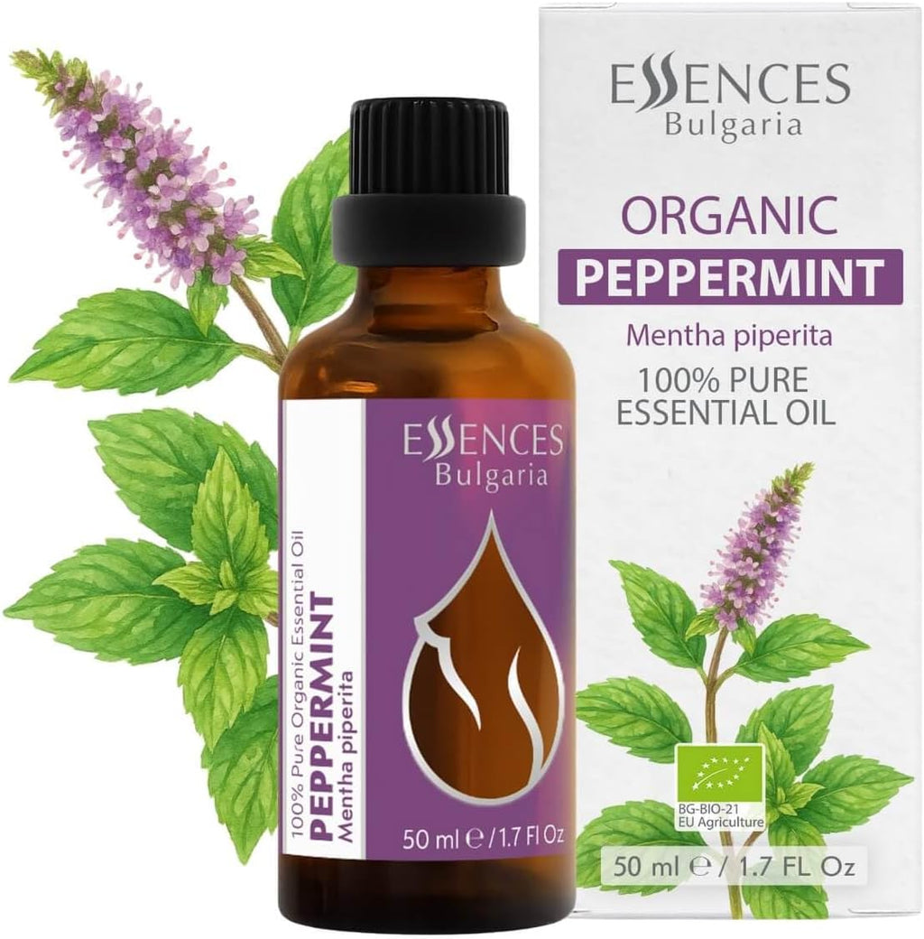 Essences Bulgaria Organic Peppermint Essential Oil 1,7 Fl Oz | 50ml | Mentha piperita | 100% Pure and Natural | Undiluted | Therapeutic Grade | Family Owned Farm | Steam-Distilled | Non-GMO | Vegan